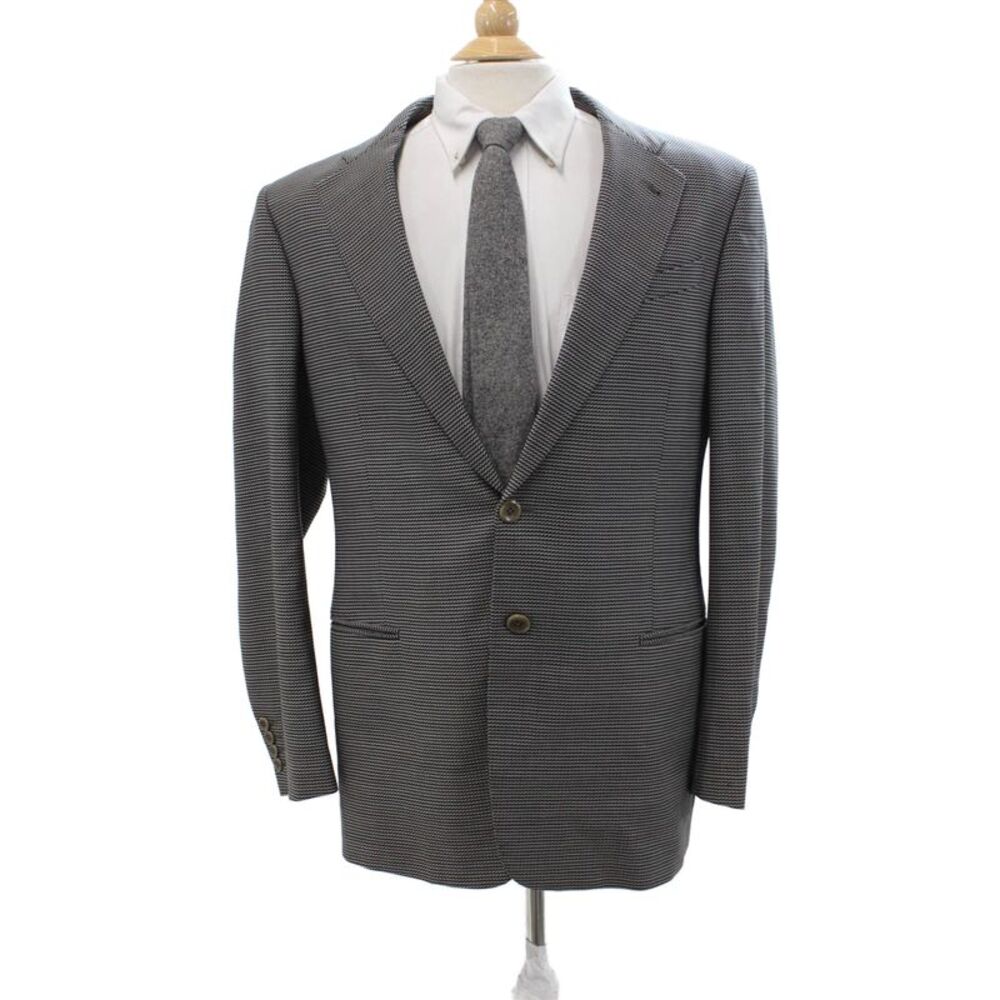 Armani Collezioni Mens Wool Geometric Collared Button Suit Jacket Gray Size 42